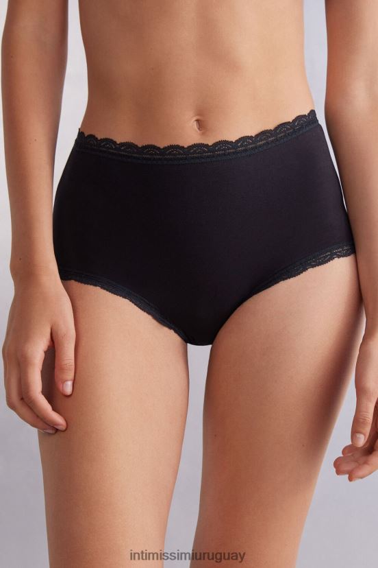 braguitas francesas de algodón y encaje de talle alto Intimissimi mujer 019-negro V806B8920 ropa interior