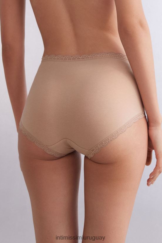 braguitas francesas de algodón y encaje de talle alto Intimissimi mujer 044-beige suave V806B8918 ropa interior