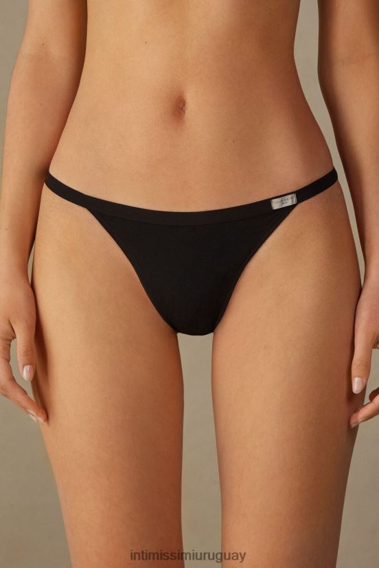 tanga de algodón con tiras laterales Intimissimi mujer 019-negro V806B81021 ropa interior