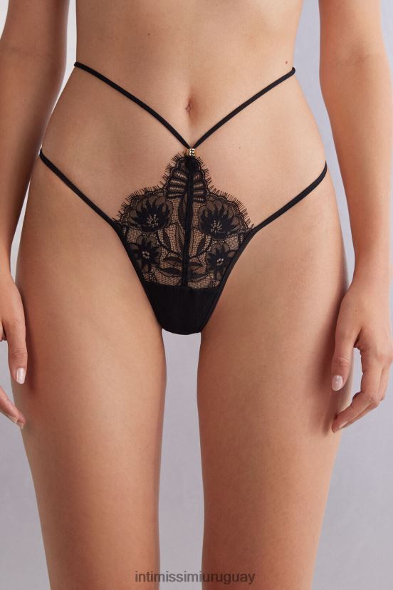 tanga flores sensuales Intimissimi mujer 019-negro V806B8847 ropa interior