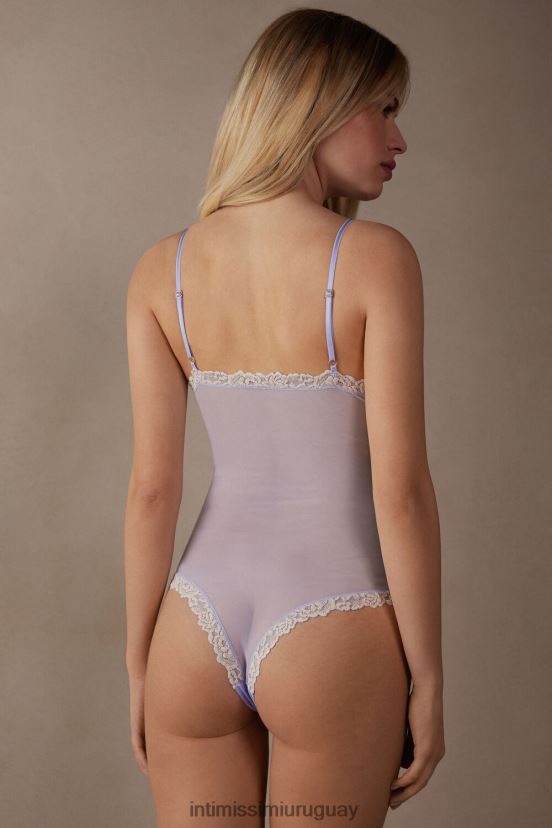 body de encaje y tul con bonitas flores Intimissimi mujer 214j-lavanda dulce/marfil V806B81216 vestir