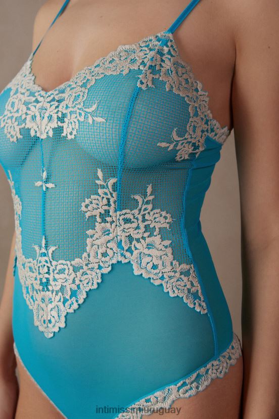 body de encaje y tul con bonitas flores Intimissimi mujer 233j-digital turquesa/marfil V806B81218 vestir
