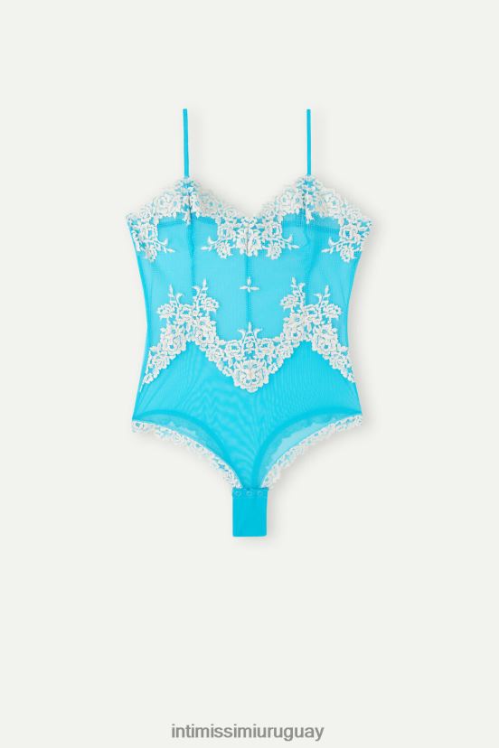 body de encaje y tul con bonitas flores Intimissimi mujer 233j-digital turquesa/marfil V806B81218 vestir