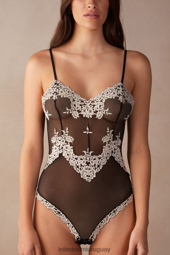 body de encaje y tul con bonitas flores Intimissimi mujer 9887-negro/marfil V806B81228 vestir
