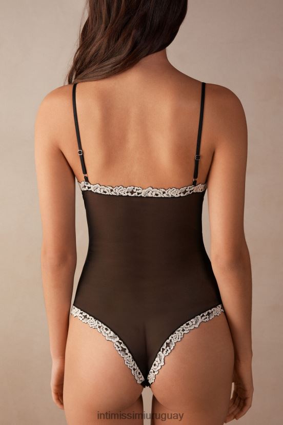 body de encaje y tul con bonitas flores Intimissimi mujer 9887-negro/marfil V806B81228 vestir