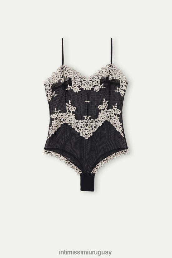 body de encaje y tul con bonitas flores Intimissimi mujer 9887-negro/marfil V806B81228 vestir