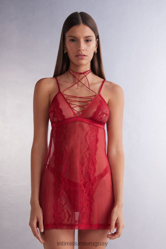 Babydoll de encaje y tul de Sinful Fantasies Intimissimi mujer 9888-lacre rojo V806B81212 vestir