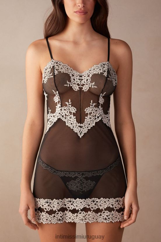 babydoll de flores bonitas Intimissimi mujer 9887-negro/marfil V806B81248 vestir