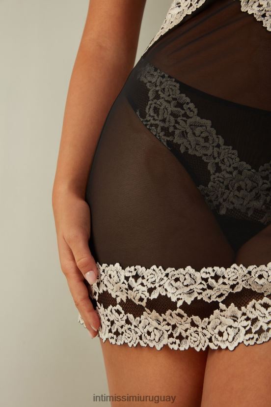 babydoll de flores bonitas Intimissimi mujer 9887-negro/marfil V806B81248 vestir