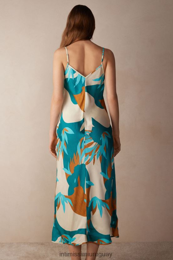 combinación larga de raso de viscosa summer vibes Intimissimi mujer 241j-estampado de vibraciones de verano V806B81214 vestir