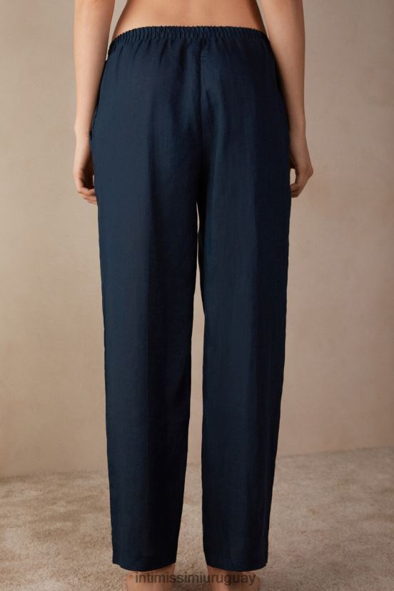 pantalones de lino de tejido liso Intimissimi mujer 243j-azul marinero V806B81298 vestir