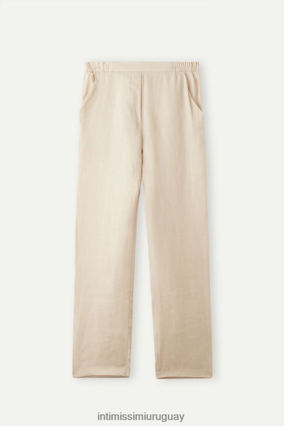 pantalones de lino de tejido liso Intimissimi mujer 913i-cuerda beige V806B81292 vestir