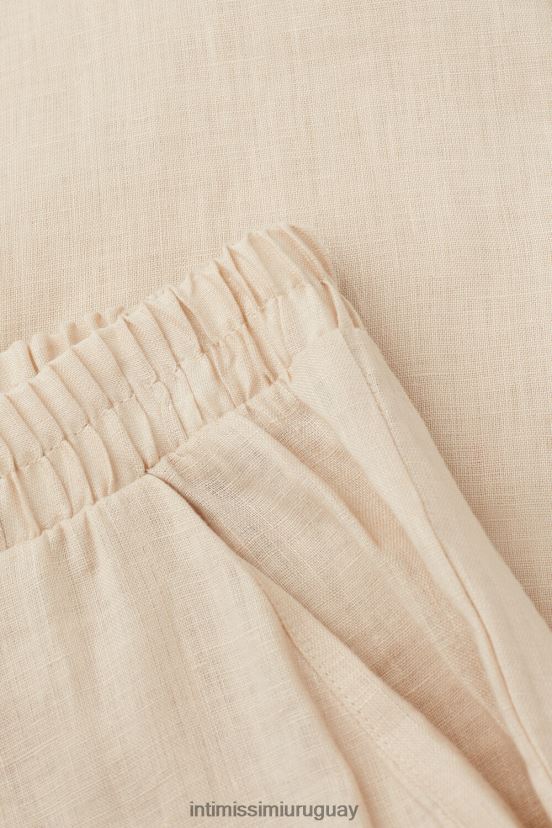 pantalones de lino de tejido liso Intimissimi mujer 913i-cuerda beige V806B81292 vestir