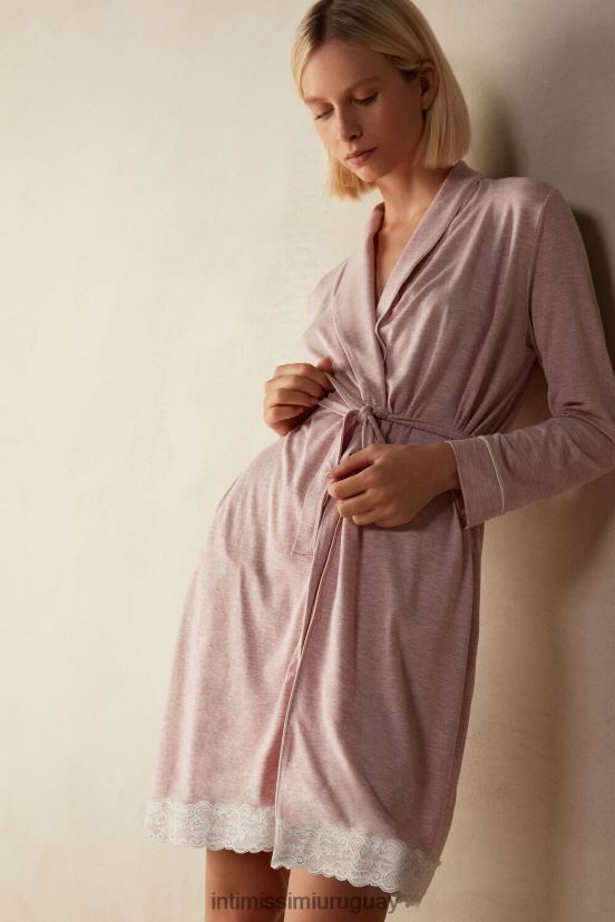 bata de modal con detalle de encaje Intimissimi mujer 008j-rosa claro melange V806B81596 vestir