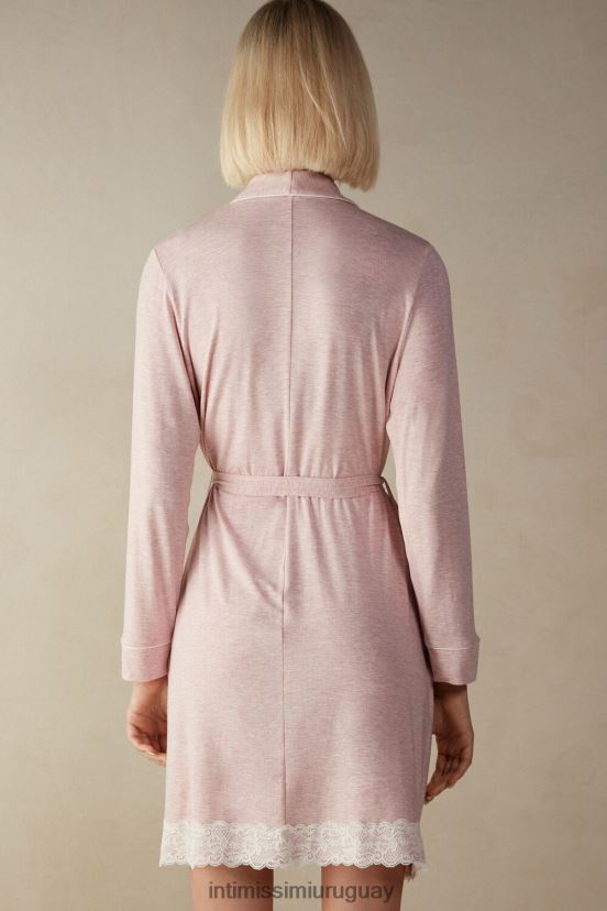 bata de modal con detalle de encaje Intimissimi mujer 008j-rosa claro melange V806B81596 vestir
