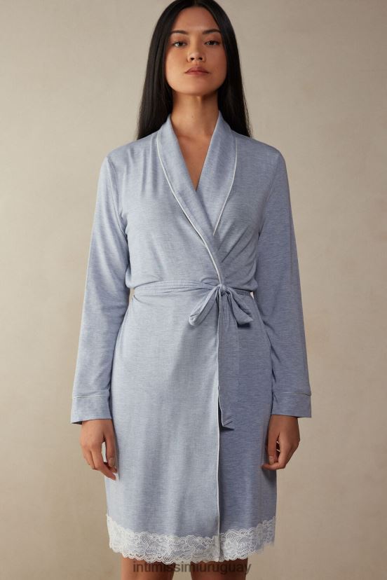 bata de modal con detalle de encaje Intimissimi mujer 009j-azul claro melange V806B81604 vestir