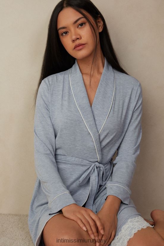bata de modal con detalle de encaje Intimissimi mujer 009j-azul claro melange V806B81604 vestir