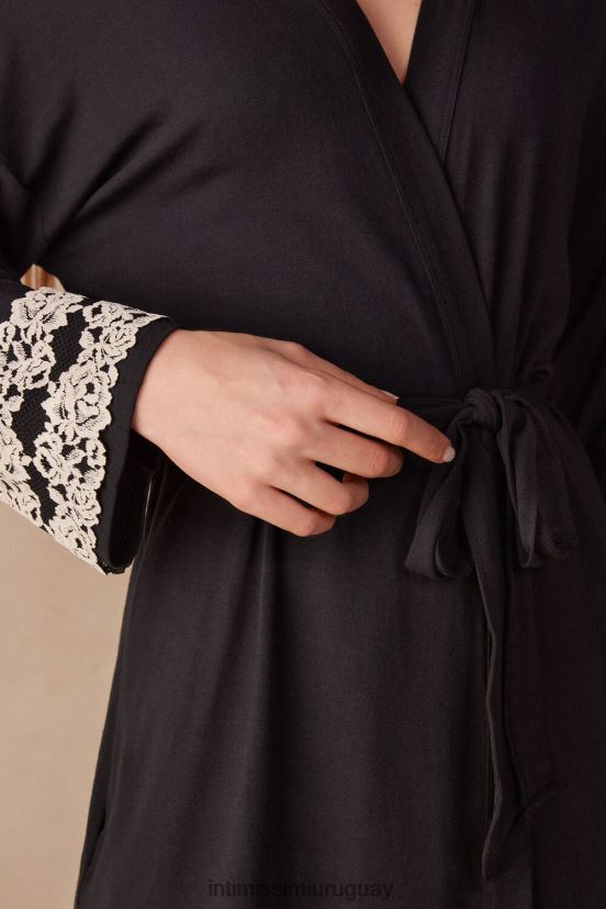 bata de modal flores bonitas Intimissimi mujer 9887-negro/marfil V806B81644 vestir