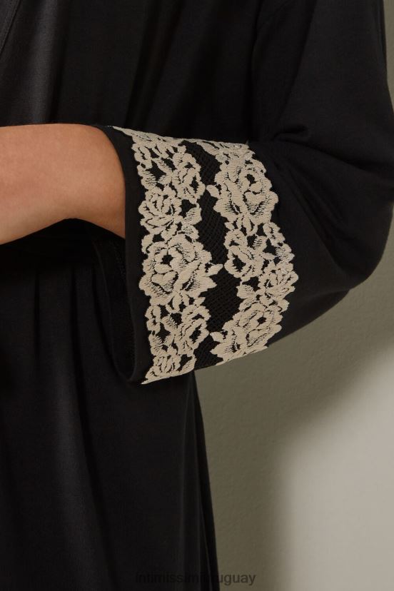 bata de modal flores bonitas Intimissimi mujer 9887-negro/marfil V806B81644 vestir