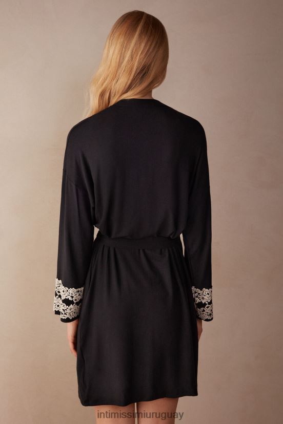 bata de modal flores bonitas Intimissimi mujer 9887-negro/marfil V806B81644 vestir