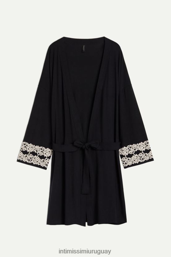 bata de modal flores bonitas Intimissimi mujer 9887-negro/marfil V806B81644 vestir