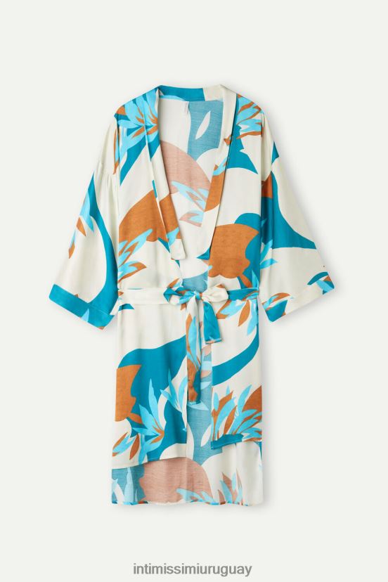 kimono de raso de viscosa summer vibes Intimissimi mujer 241j-estampado de vibraciones de verano V806B81523 vestir
