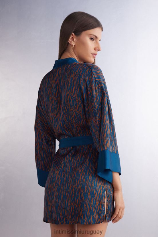 kimono de satén de viscosa go animalier Intimissimi mujer 351j-st.go animalier lightcinn/azul V806B81490 vestir