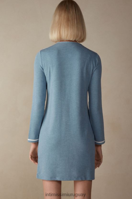 Modal de dormitorio romántico con camisón de lana con botones. Intimissimi mujer 145j-azul claro jaspeado/blanco polvo V806B81584 vestir