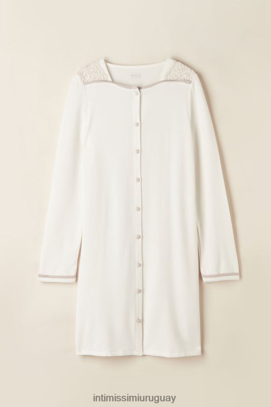 Modal de dormitorio romántico con camisón de lana con botones. Intimissimi mujer 157j-blanco polvo/rosa antiguo V806B81587 vestir