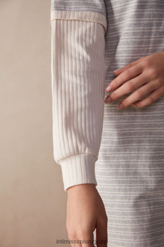 camisón casual de manga larga de domingo Intimissimi mujer 224j-gris melange/raya beige vainilla V806B81561 vestir