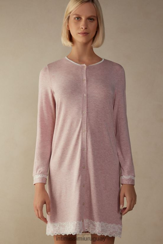 camisón con botones al frente y detalle de encaje Intimissimi mujer 008j-rosa claro melange V806B81618 vestir