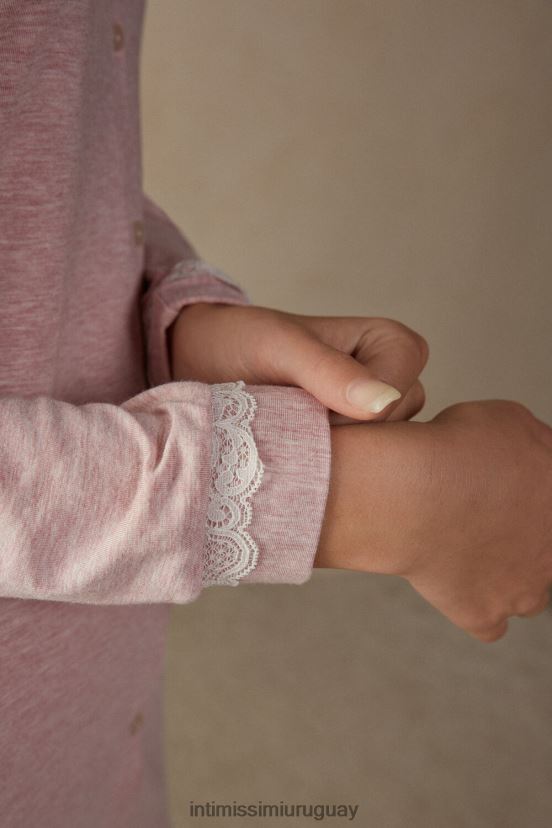 camisón con botones al frente y detalle de encaje Intimissimi mujer 008j-rosa claro melange V806B81618 vestir