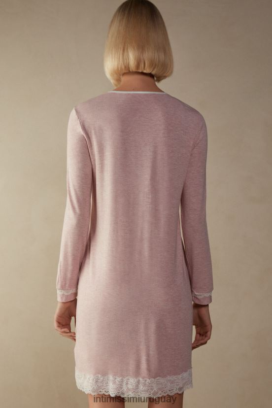 camisón con botones al frente y detalle de encaje Intimissimi mujer 008j-rosa claro melange V806B81618 vestir