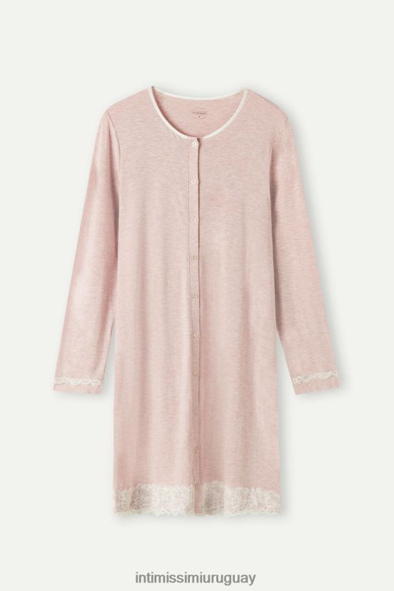 camisón con botones al frente y detalle de encaje Intimissimi mujer 008j-rosa claro melange V806B81618 vestir