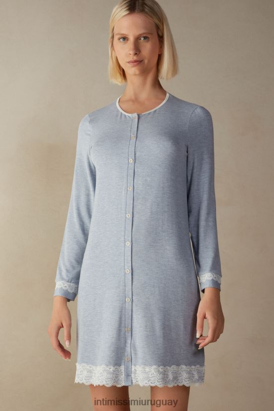 camisón con botones al frente y detalle de encaje Intimissimi mujer 009j-azul claro melange V806B81603 vestir