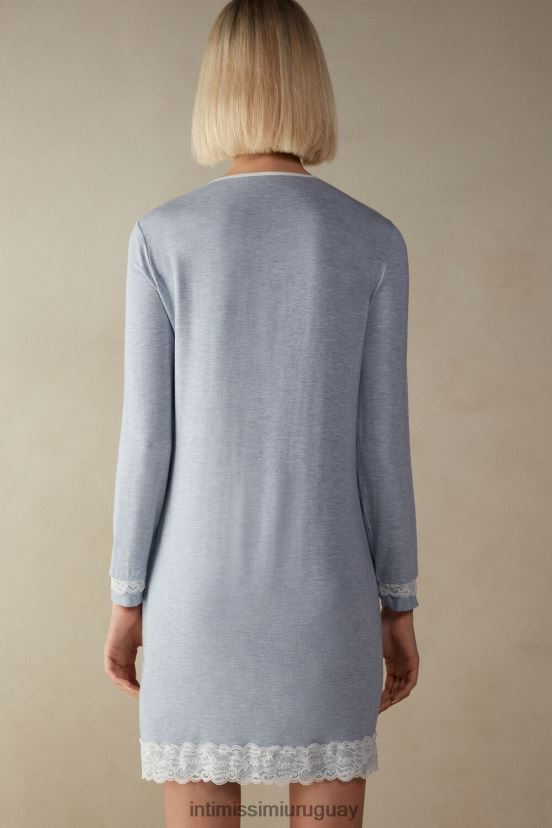 camisón con botones al frente y detalle de encaje Intimissimi mujer 009j-azul claro melange V806B81603 vestir