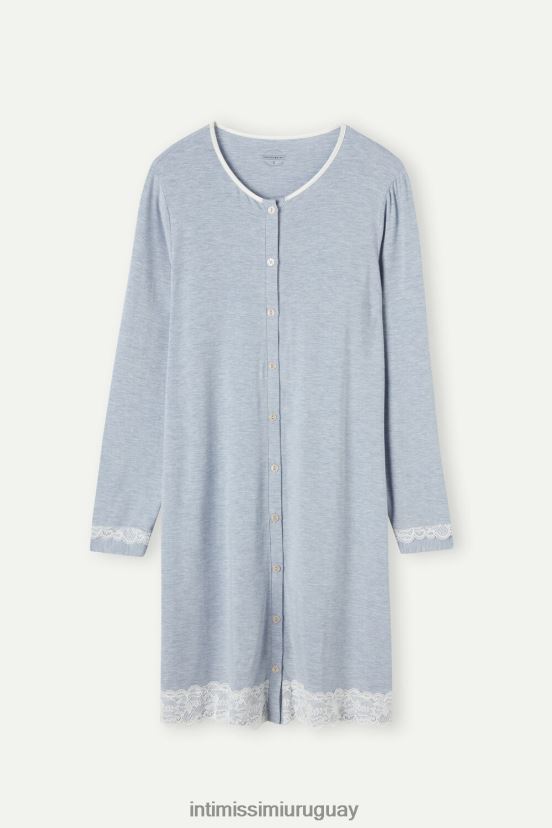 camisón con botones al frente y detalle de encaje Intimissimi mujer 009j-azul claro melange V806B81603 vestir