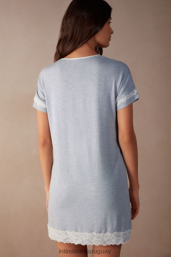 camisón con botones y detalles de encaje Intimissimi mujer 009j-azul claro melange V806B81541 vestir