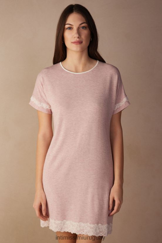 camisón de manga corta con detalles de encaje Intimissimi mujer 008j-rosa claro melange V806B81542 vestir