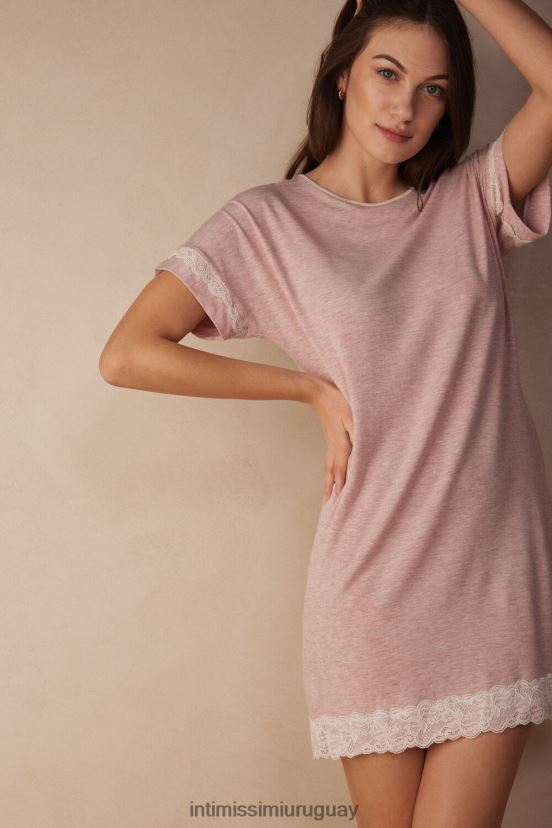 camisón de manga corta con detalles de encaje Intimissimi mujer 008j-rosa claro melange V806B81542 vestir