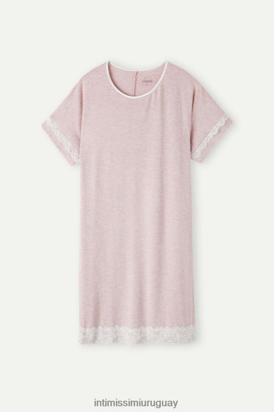 camisón de manga corta con detalles de encaje Intimissimi mujer 008j-rosa claro melange V806B81542 vestir