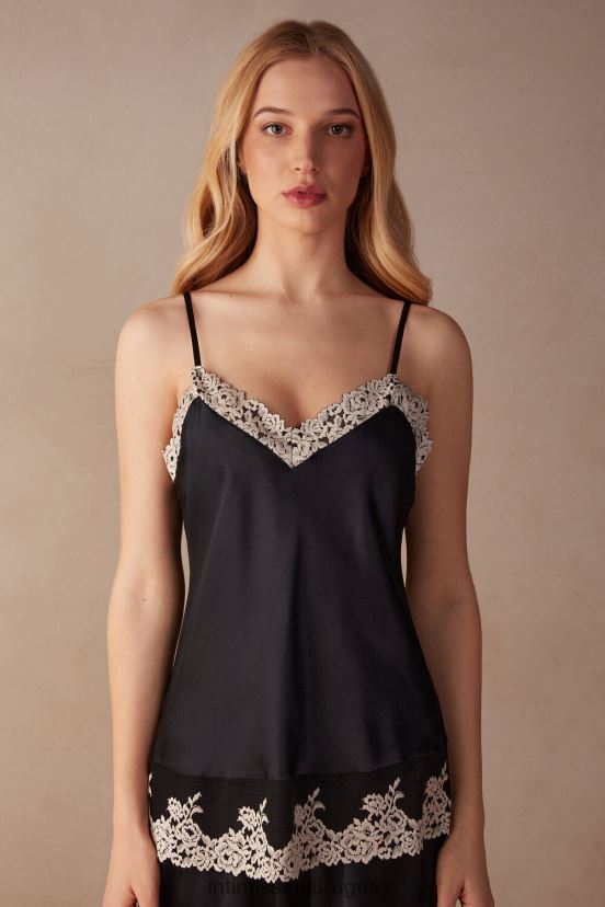 Bonito top de seda con flores y tirantes finos. Intimissimi mujer 9887-negro/marfil V806B81416 vestir