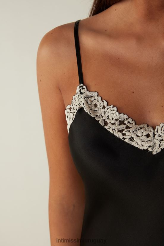 Bonito top de seda con flores y tirantes finos. Intimissimi mujer 9887-negro/marfil V806B81416 vestir