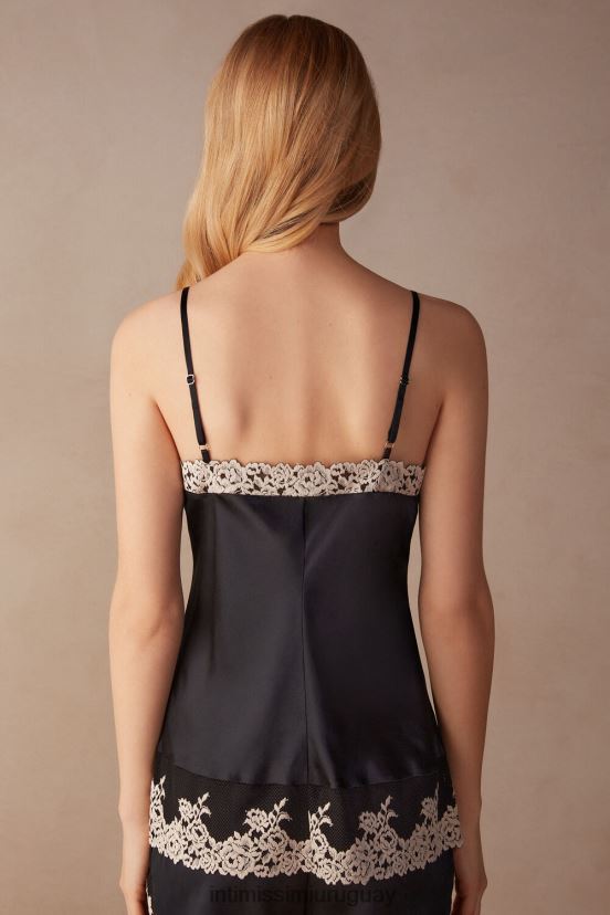 Bonito top de seda con flores y tirantes finos. Intimissimi mujer 9887-negro/marfil V806B81416 vestir