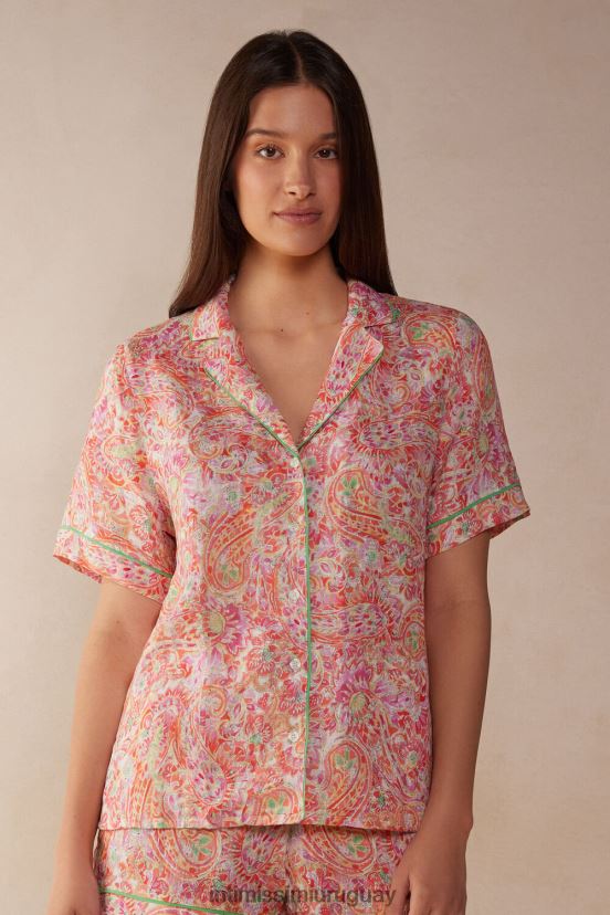 camisa de lino de manga corta de viaje de verano Intimissimi mujer Estampado de cachemira de verano 240j. V806B81512 vestir