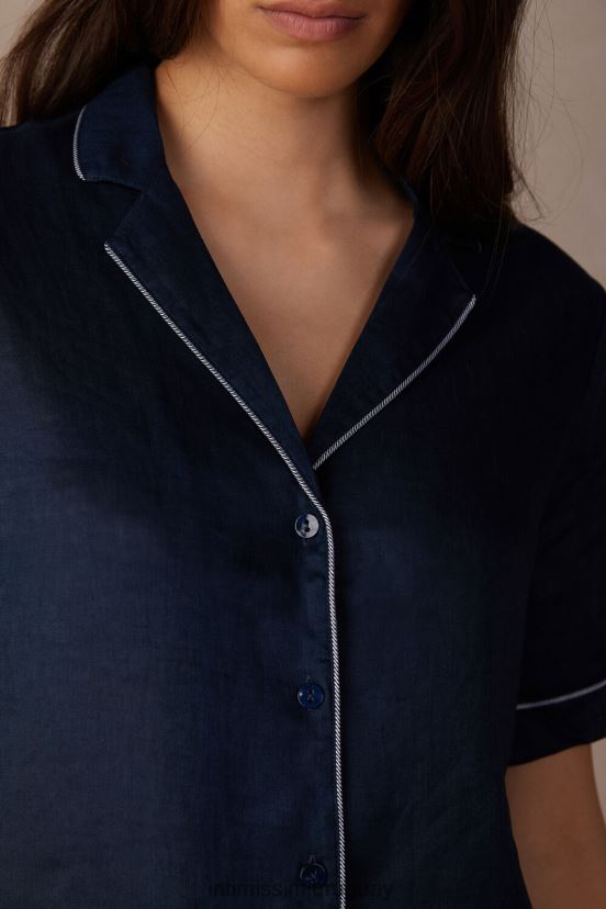 camisa de manga corta de noche de yate Intimissimi mujer 243j-azul marinero V806B81531 vestir