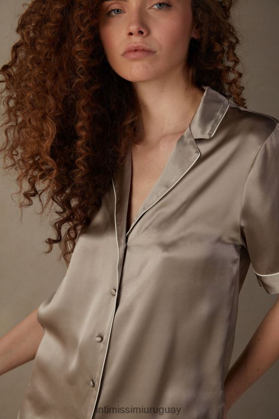 camisa de satén de manga corta con ribete en contraste Intimissimi mujer 651i-beige polvo V806B81638 vestir