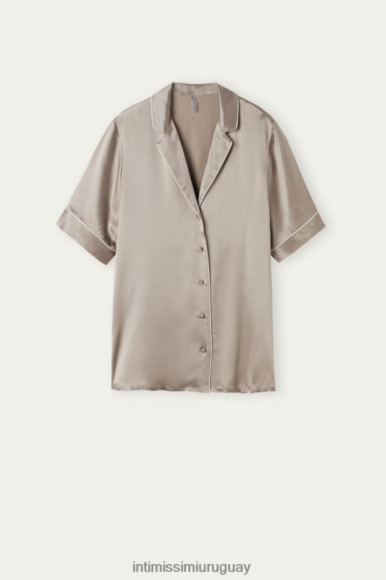camisa de satén de manga corta con ribete en contraste Intimissimi mujer 651i-beige polvo V806B81638 vestir