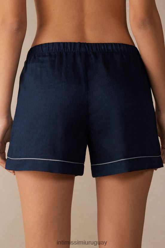 pantalones cortos de lino de noche de yate Intimissimi mujer 243j-azul marinero V806B81533 vestir
