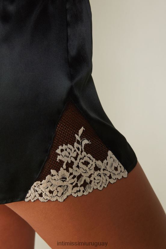 pantalones cortos de seda con bonitas flores Intimissimi mujer 9887-negro/marfil V806B81661 vestir